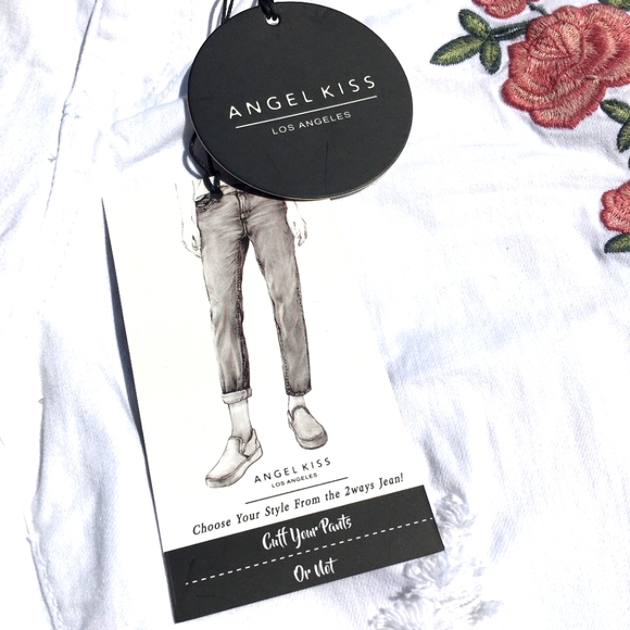 Angel Kiss Skinny Mid Rise White Rose Jeans Sz 11 - Picture 9 of 15